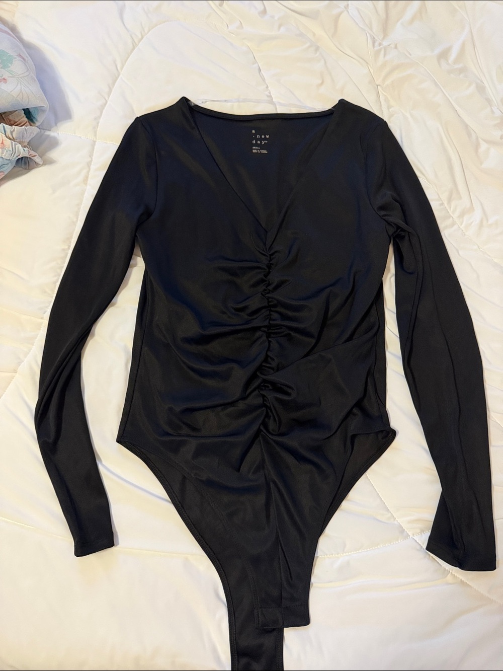 a new day Black V-Neck Ruched Front Top